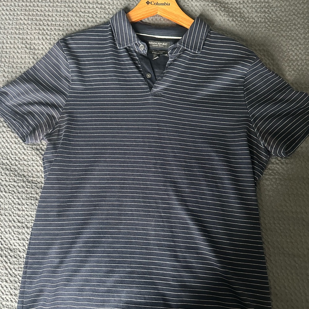 Banana Republic Navy Striped Polo Shirt